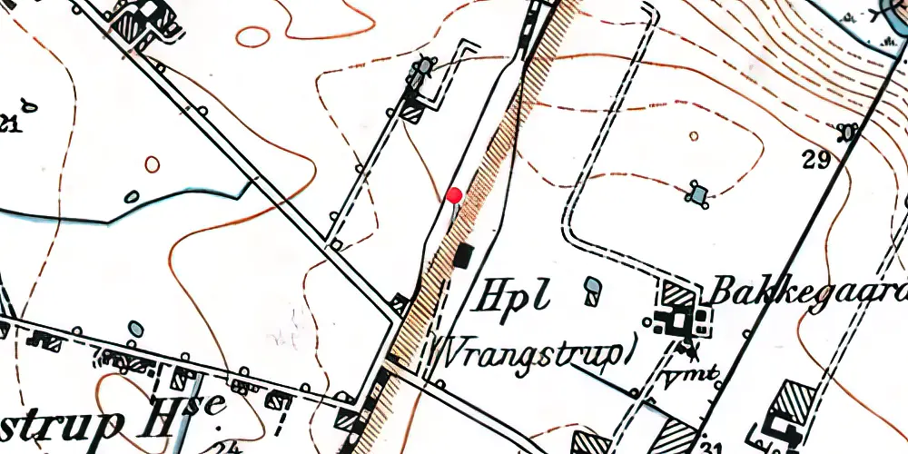 Historisk kort over Vrangstrup Holdeplads 