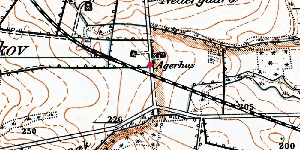 Historisk kort over Haustrupvejen Trinbræt 