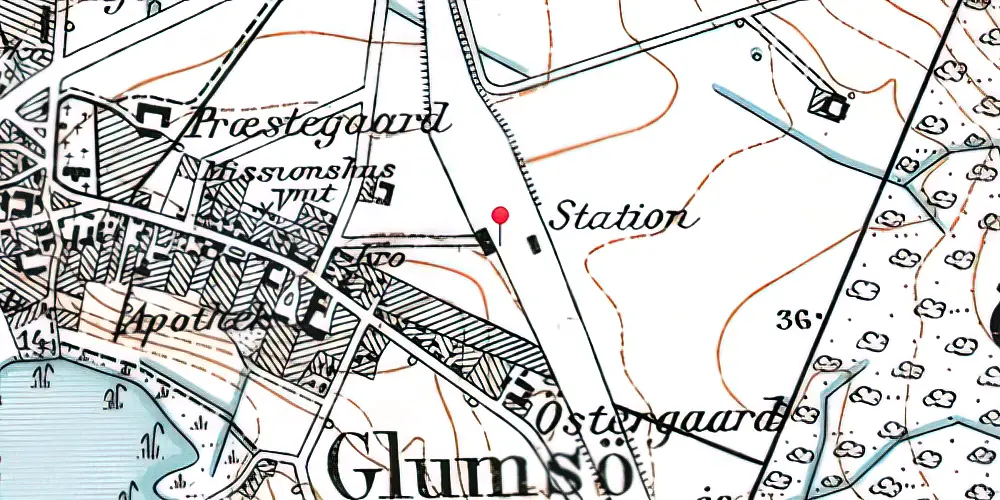 Historisk kort over Glumsø Station