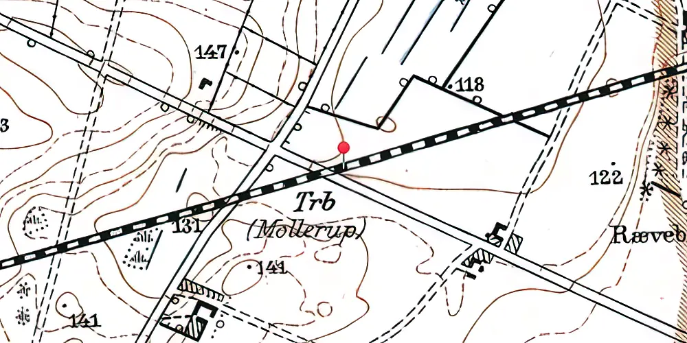 Historisk kort over Mollerup Trinbræt med Sidespor