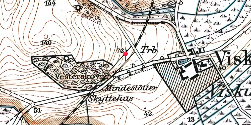 Historisk kort over Viskum Trinbræt med Sidespor