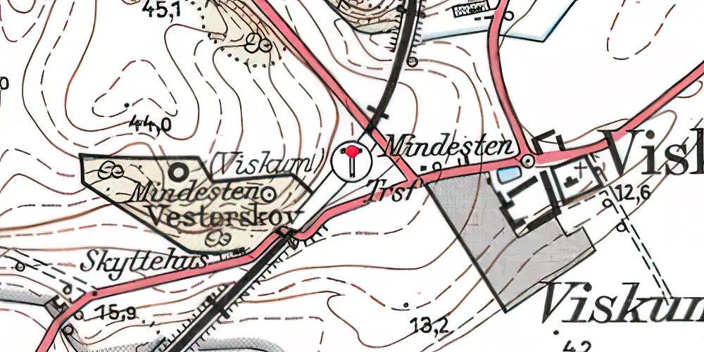 Historisk kort over Viskum Trinbræt med Sidespor 