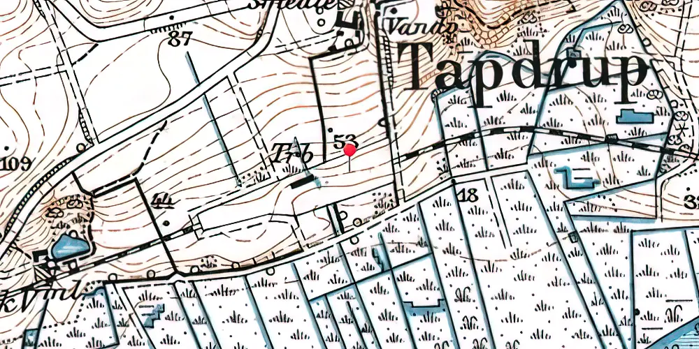 Historisk kort over Tapdrup Trinbræt med Sidespor