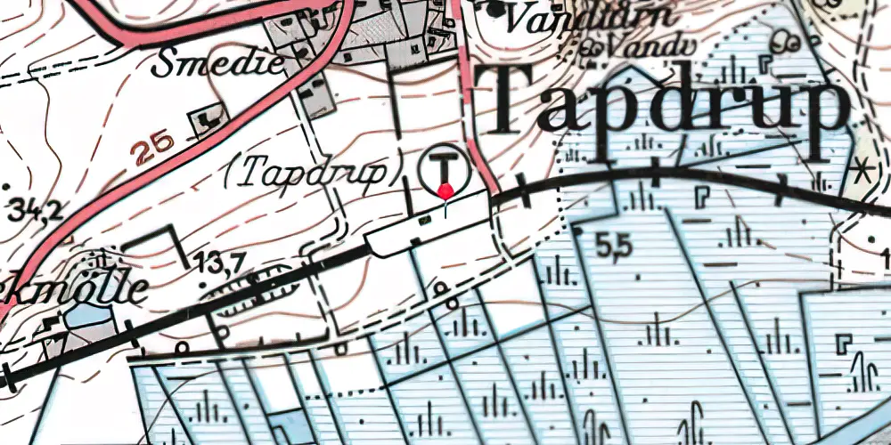 Historisk kort over Tapdrup Trinbræt med Sidespor 