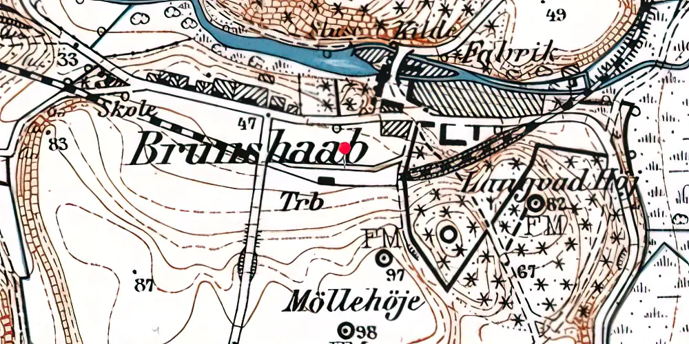 Historisk kort over Bruunshåb Trinbræt med Sidespor