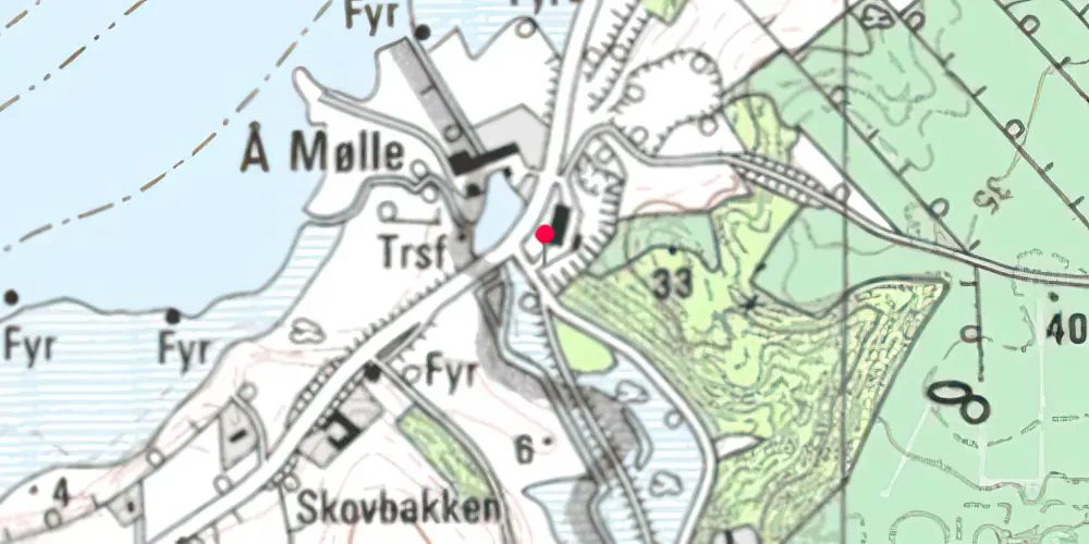Historisk kort over Åmølle Trinbræt med Sidespor 