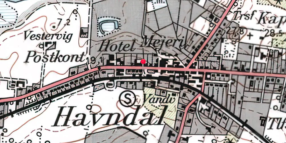 Historisk kort over Havndal Station 