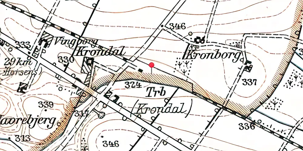 Historisk kort over Krondal Billetsalgssted med Sidespor 