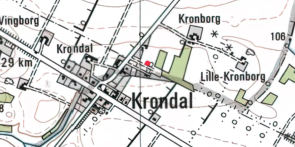 Historisk kort over Krondal Billetsalgssted med Sidespor