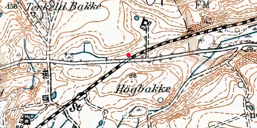 Historisk kort over Kærende Trinbræt med Sidespor
