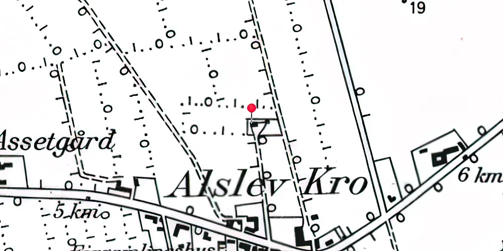 Historisk kort over Alslev Kro Billetsalgssted med Sidespor