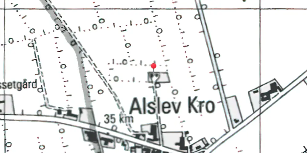 Historisk kort over Alslev Kro Billetsalgssted med Sidespor