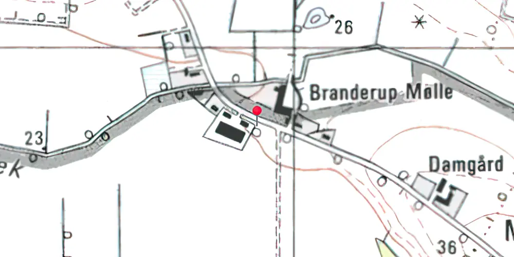 Historisk kort over Branderup Mølle Holdeplads med sidespor 