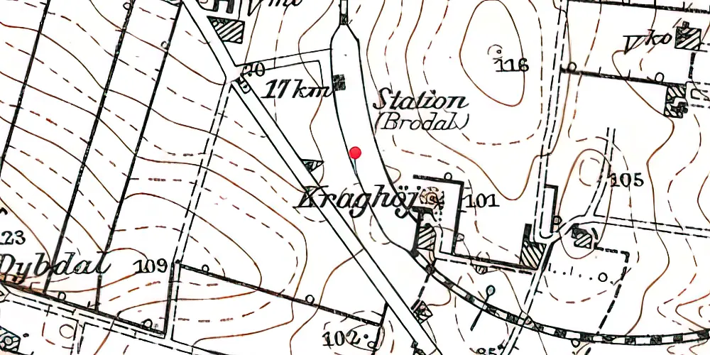 Historisk kort over Brodal Station 