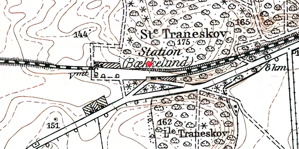 Historisk kort over Bækkelund Holdeplads med sidespor