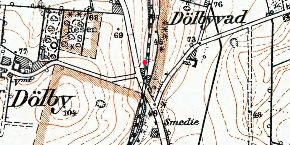 Historisk kort over Dølbyvad Billetsalgssted