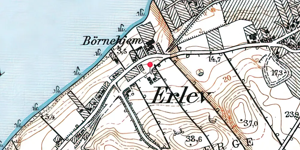 Historisk kort over Erlev Trinbræt med Sidespor