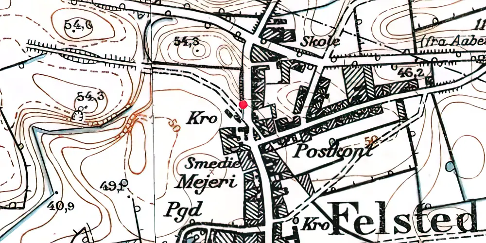 Historisk kort over Felsted Stationskro