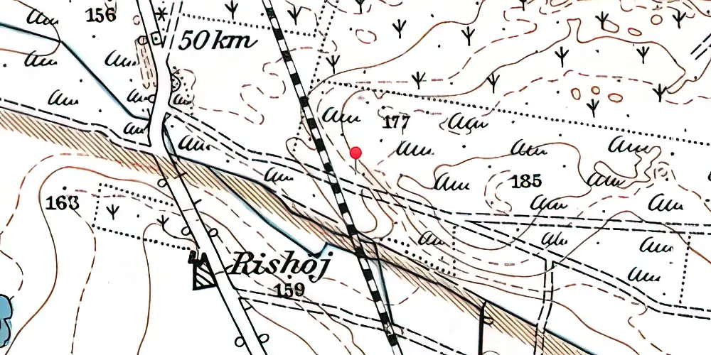 Historisk kort over Rishøj (Fugdal) Trinbræt med Sidespor
