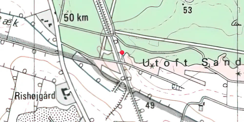 Historisk kort over Rishøj (Fugdal) Trinbræt med Sidespor 