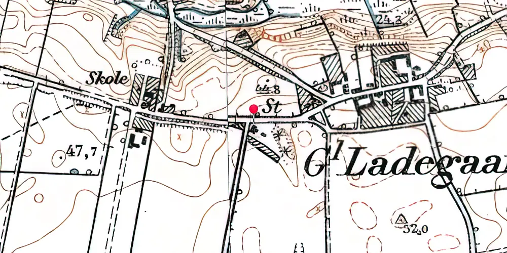 Historisk kort over Gammel Ladegård Station