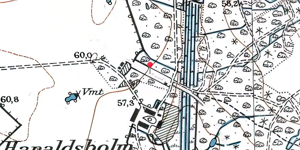 Historisk kort over Haraldsholm Holdeplads med sidespor