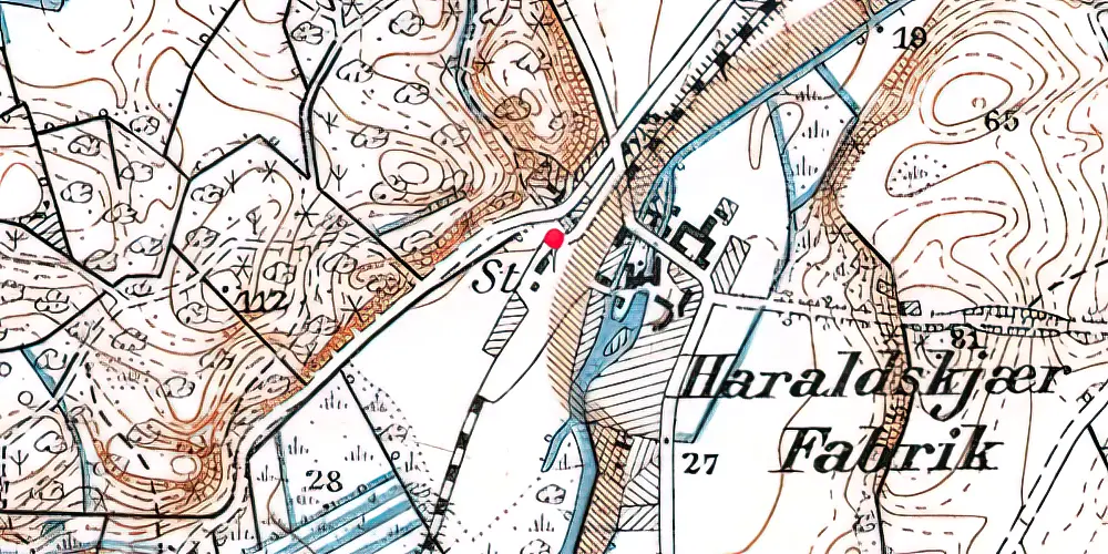 Historisk kort over Haraldskær Fabrik Holdeplads