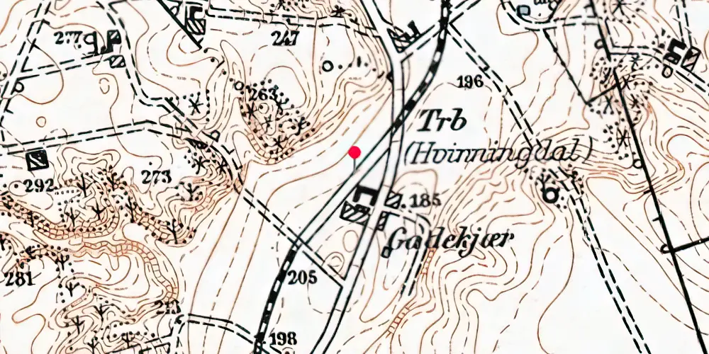 Historisk kort over Hvinningdal Trinbræt med Sidespor