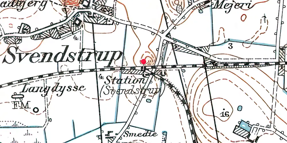 Historisk kort over Svenstrup (Sjælland) Billetsalgssted med Sidespor