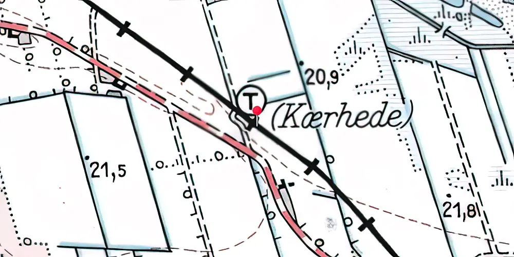 Historisk kort over Kærhede Trinbræt med Sidespor
