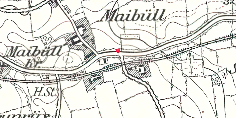 Historisk kort over Majbøl Trinbræt med Sidespor 