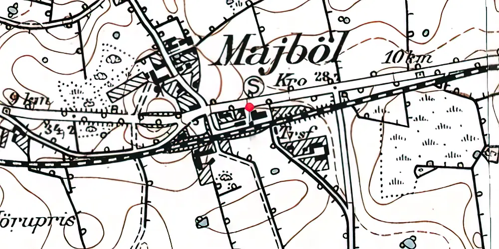 Historisk kort over Majbøl Trinbræt med Sidespor