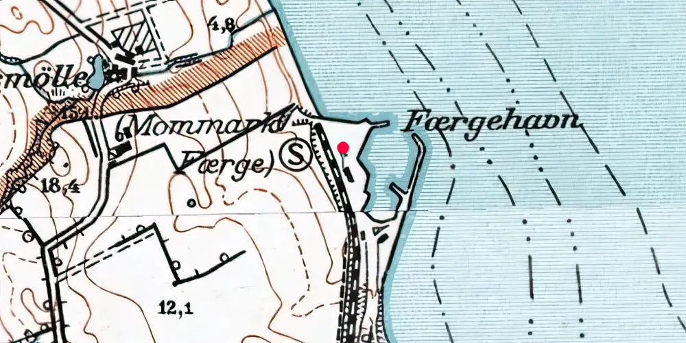 Historisk kort over Mommark Færge Station 