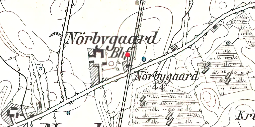 Historisk kort over Nørbygård Trinbræt med Sidespor
