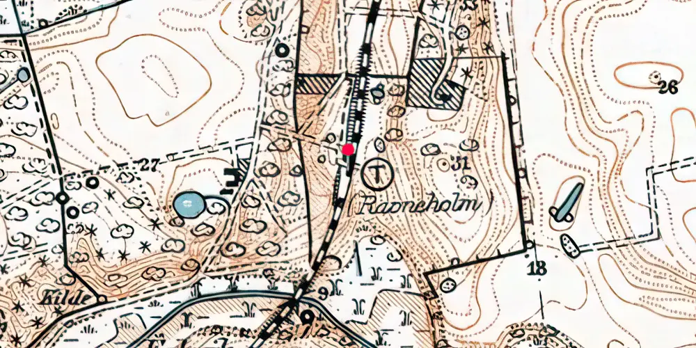 Historisk kort over Ravneholm (Mølleå) Holdeplads