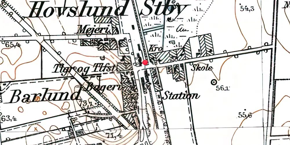 Historisk kort over Hovslund Stationsby Station