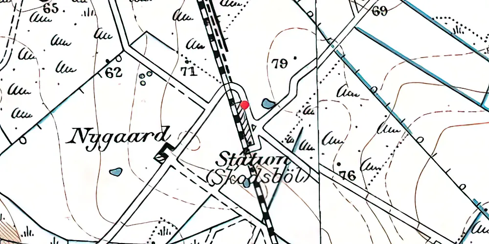 Historisk kort over Skodsbøl Billetsalgssted 