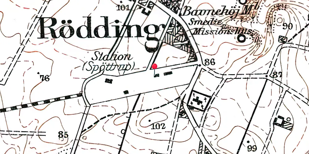 Historisk kort over Spøttrup (Rødding) Station