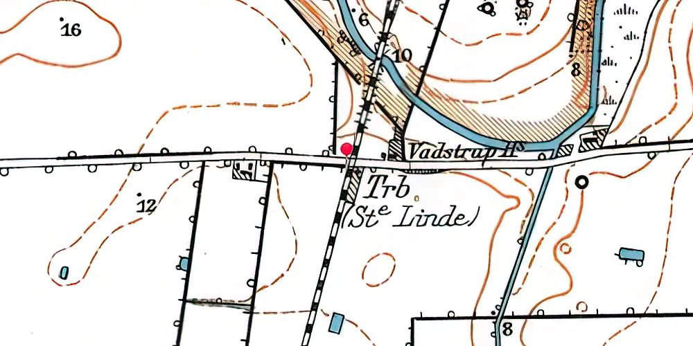 Historisk kort over Store Linde Trinbræt med Sidespor