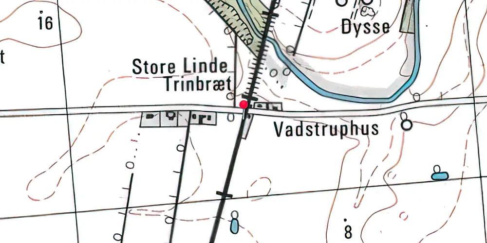 Historisk kort over Store Linde Trinbræt med Sidespor 