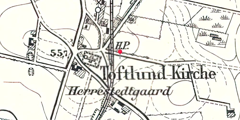 Historisk kort over Toftlund Kirke Holdeplads med sidespor 