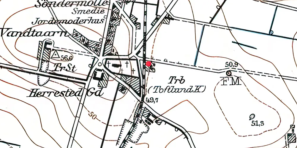 Historisk kort over Toftlund Kirke Holdeplads med sidespor
