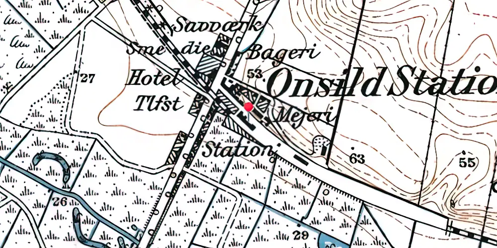 Historisk kort over Onsild Station 