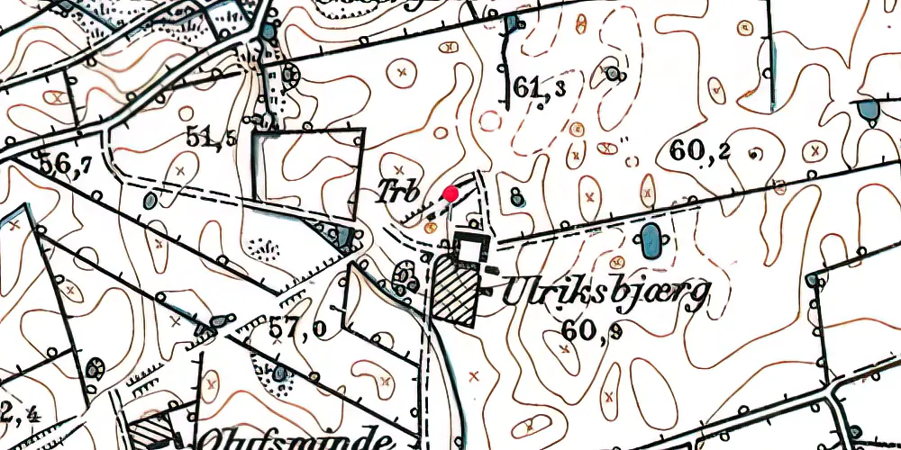 Historisk kort over Ulriksbjerg Holdeplads med sidespor