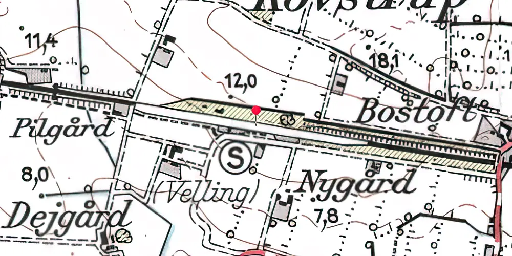 Historisk kort over Velling Station