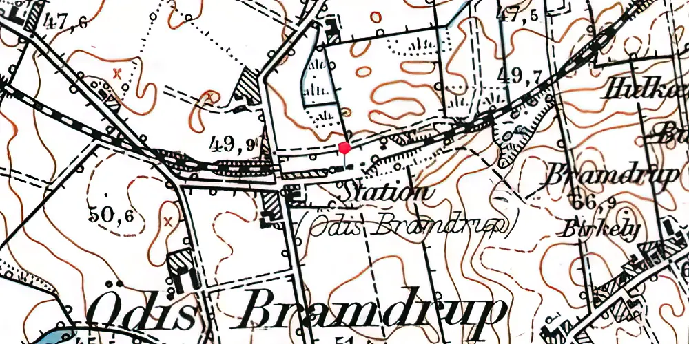 Historisk kort over Ødis-Bramdrup Station