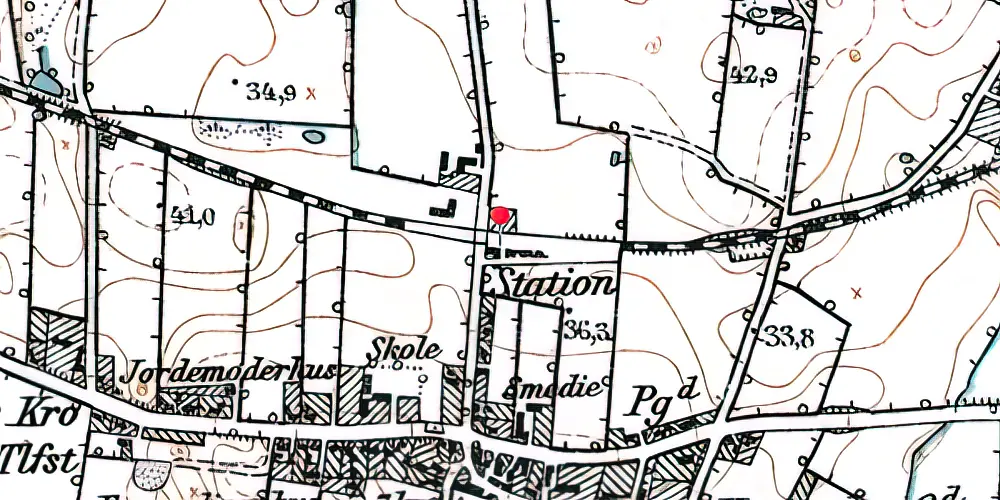 Historisk kort over Hammelev (Sønderjylland) Billetsalgssted med Sidespor