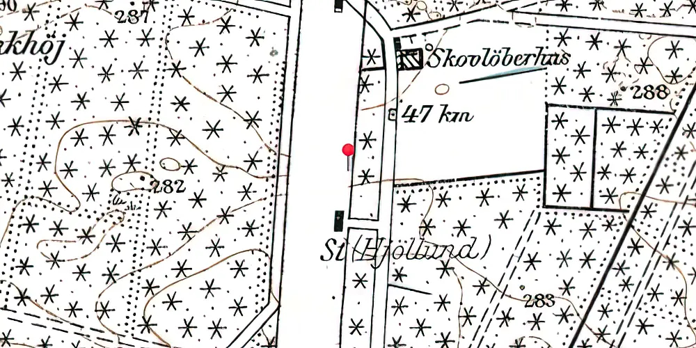 Historisk kort over Hjøllund Billetsalgssted med Sidespor