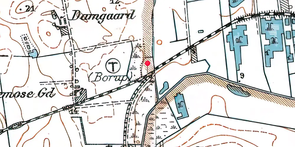 Historisk kort over Borup Trinbræt med Sidespor