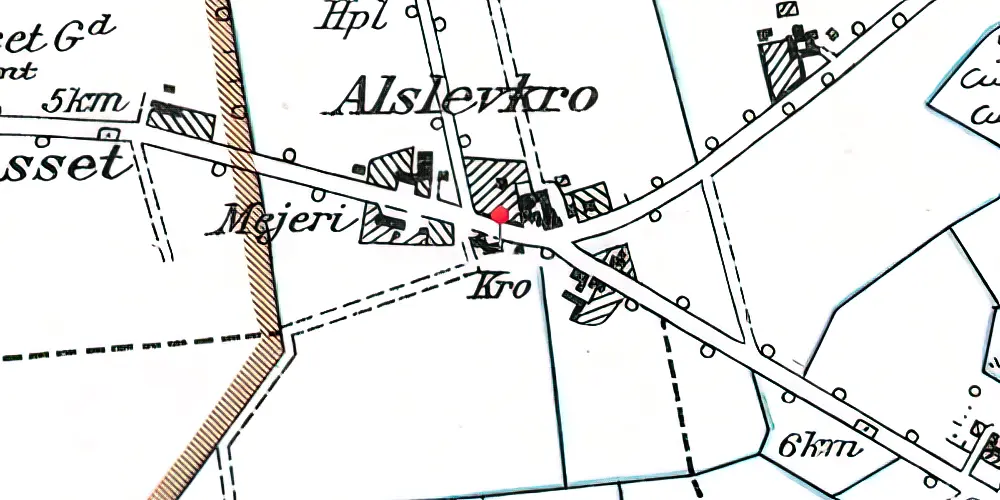 Historisk kort over Alslev Kro (Smalspor) Holdeplads 